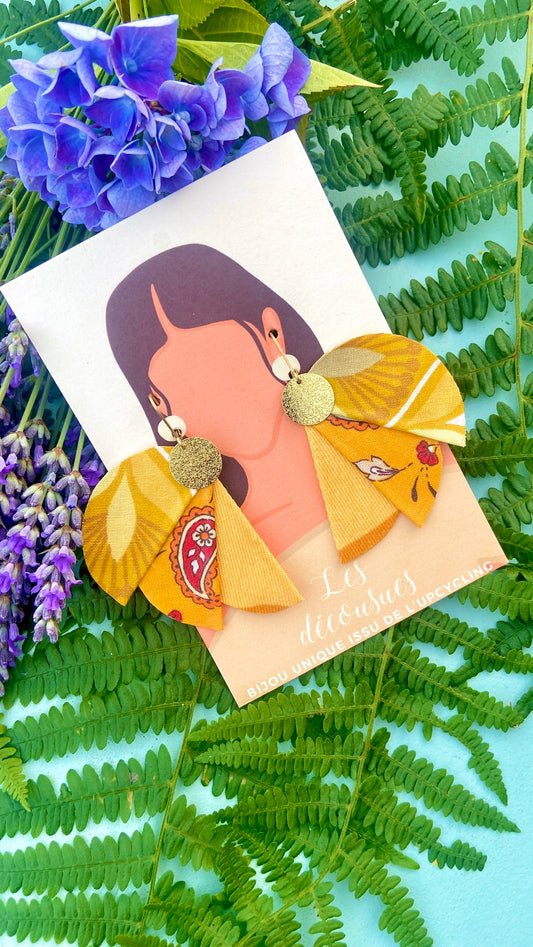 Boucles-d'oreilles "Envol" en tissus revalorisés - Les Jaunes