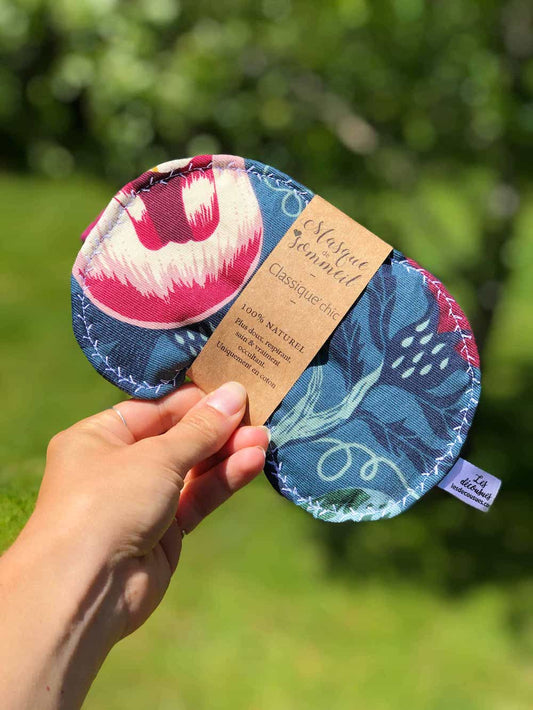 Masque sommeil occultant coton bio naturel artisanal pour nuit, sieste, et voyage