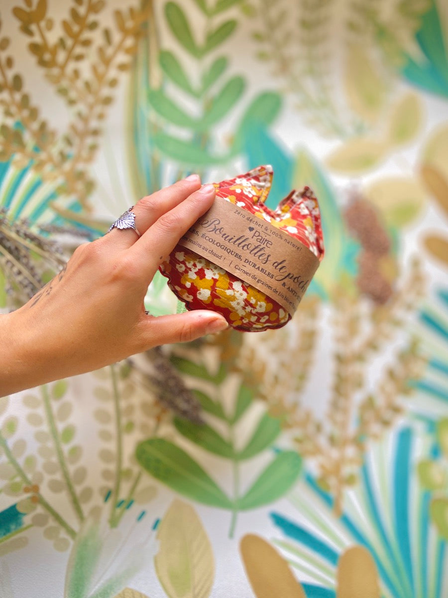 Paire de chaufferettes mains graines de lin forme chat,  compresses chaud-froid
