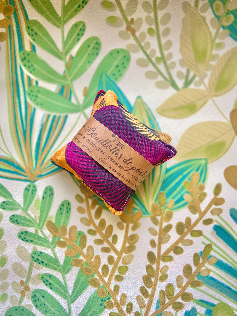 Paire de chaufferettes mains graines de lin forme carré,  compresses chaud-froid