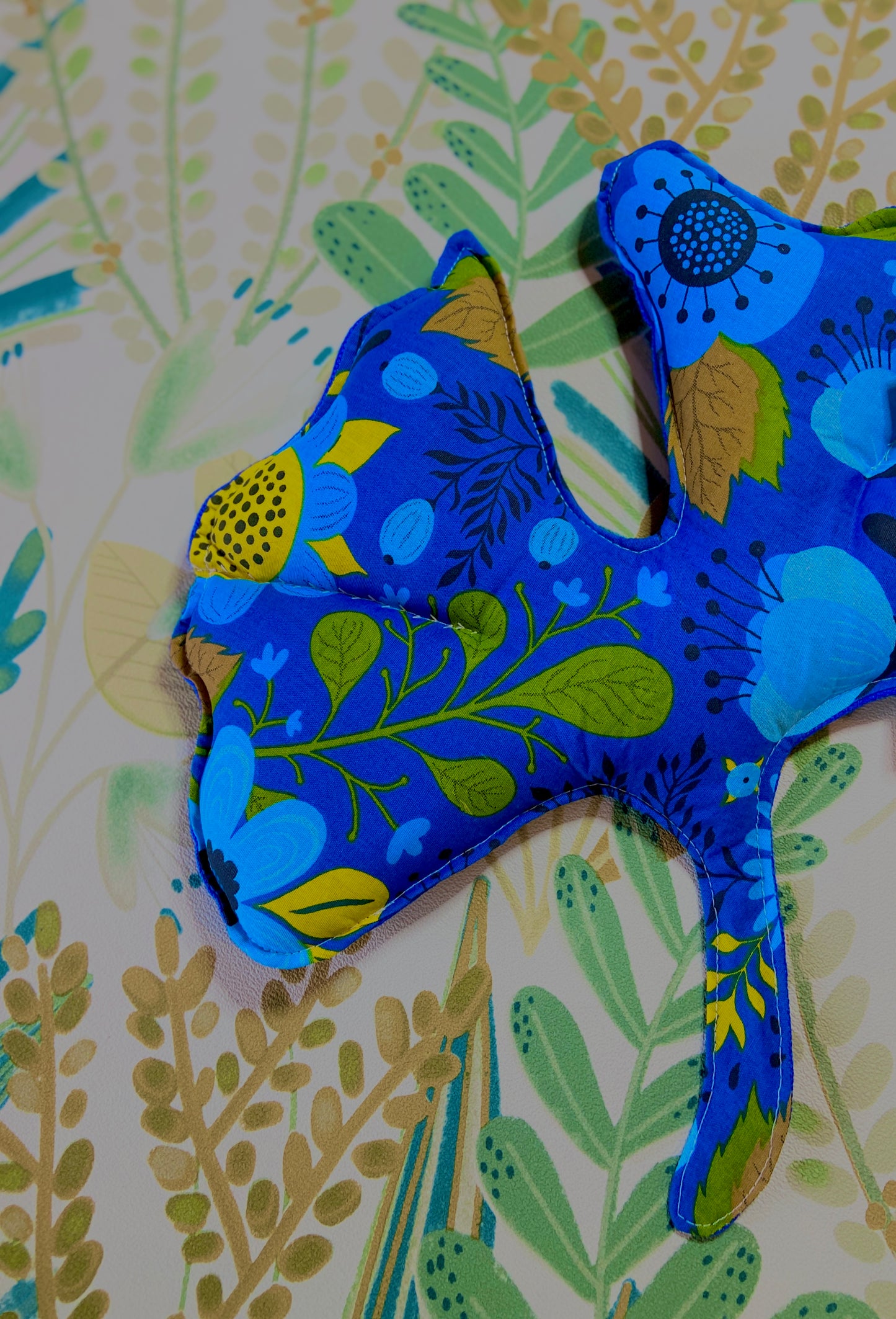 Maxi-Bouillotte sèche – Forme feuille de Ginkgo - Floral jaune & bleu