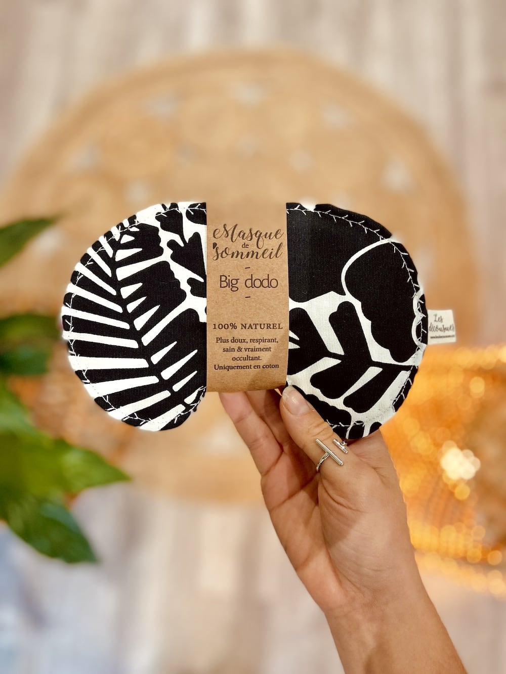 Masque sommeil occultant coton bio naturel artisanal pour nuit, sieste, et voyage