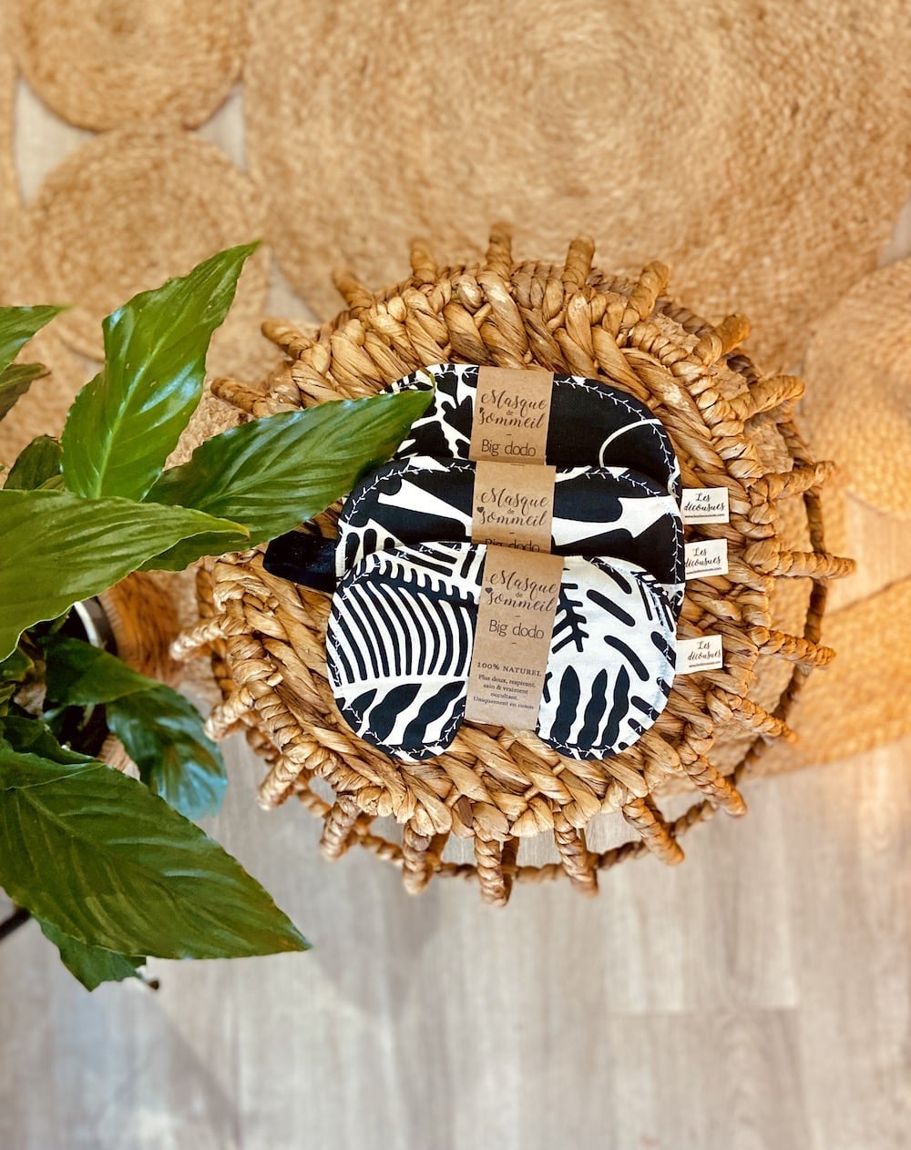 Masque sommeil occultant coton bio naturel artisanal pour nuit, sieste, et voyage